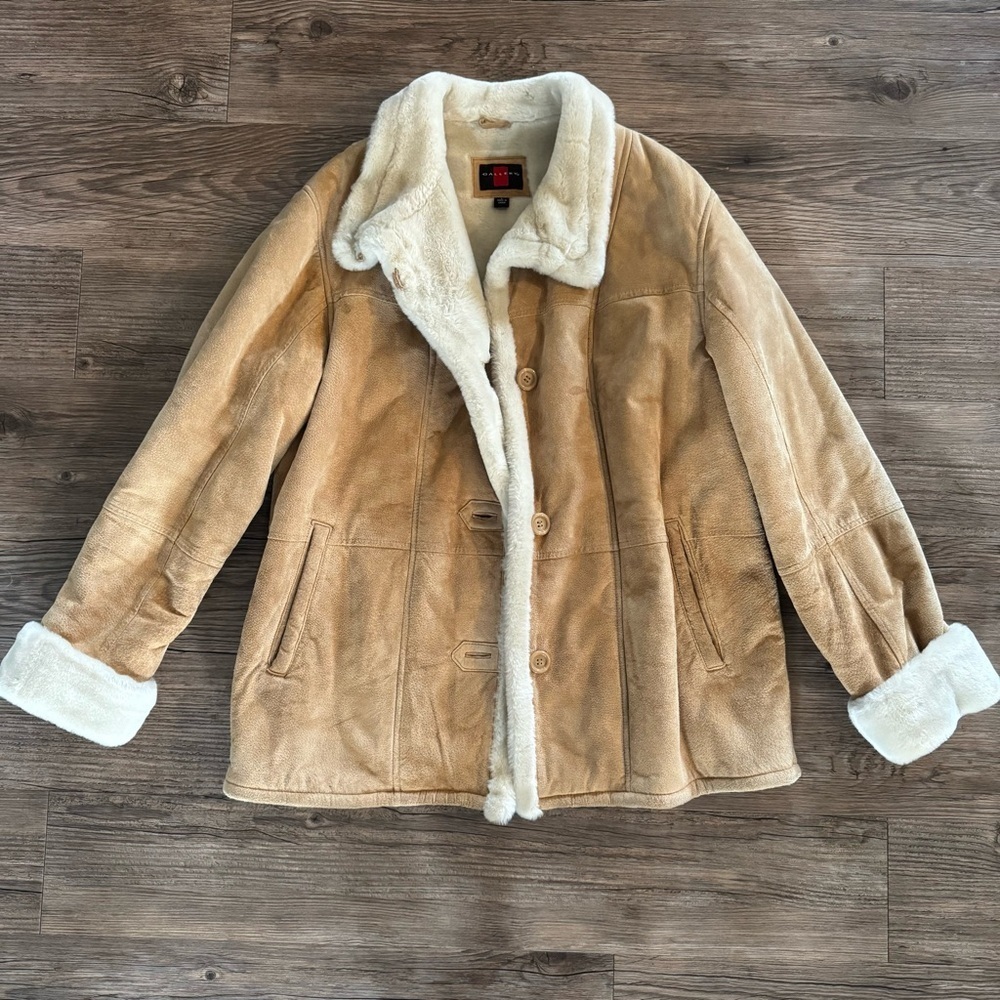 Gallery Leather Suede & Faux Shearling Button Up Jacket Large